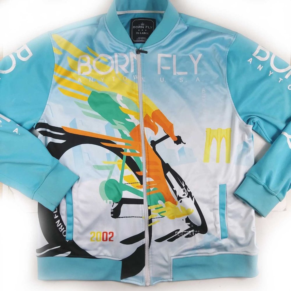 Born Fly Anytown USA Zip Up Cycling Jacket Blue Size 3X-Large Sleeve Hits